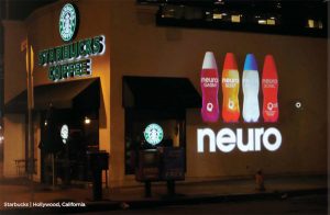 Full color glass gobo projection of neuro drink logo