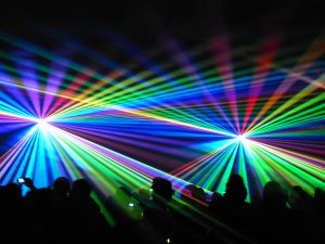 Colored lights add visual interest to an auditory performance.