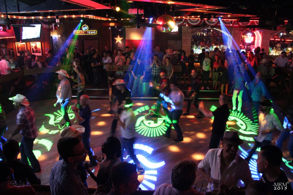 The Round-Up Saloon in Texas projects their logo with a custom gobo on the dance floor to promote social media sharing.