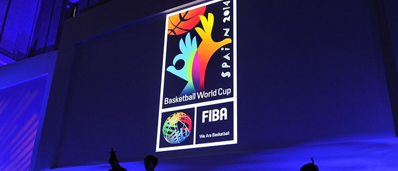 Projection of Basketball World Cup logo using a glass gobo.