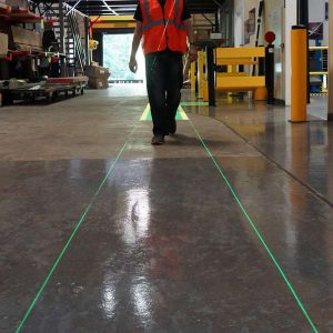 VirtuaLine Lasers project two adjacent thin green lines to create a walkway. 