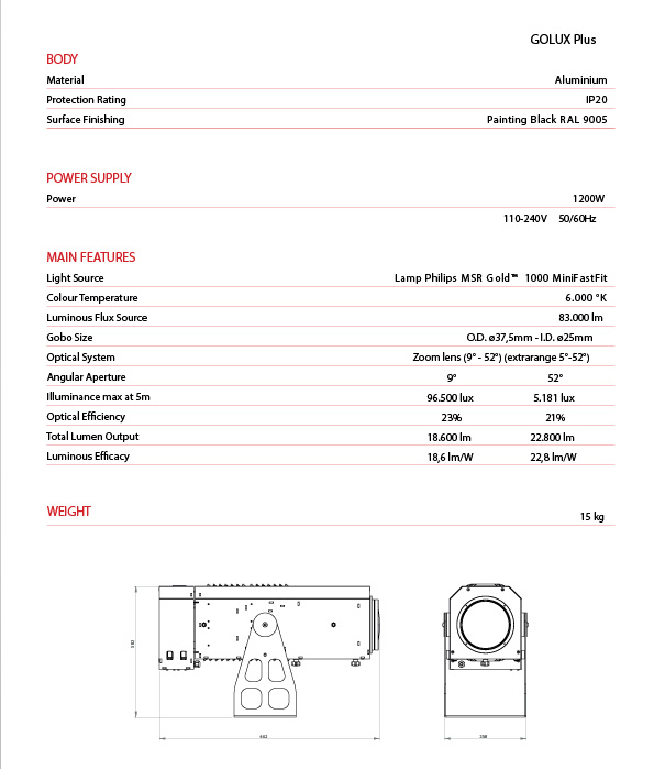 Golux Plus large Scale Outdoor Gobo Projector Specifications.